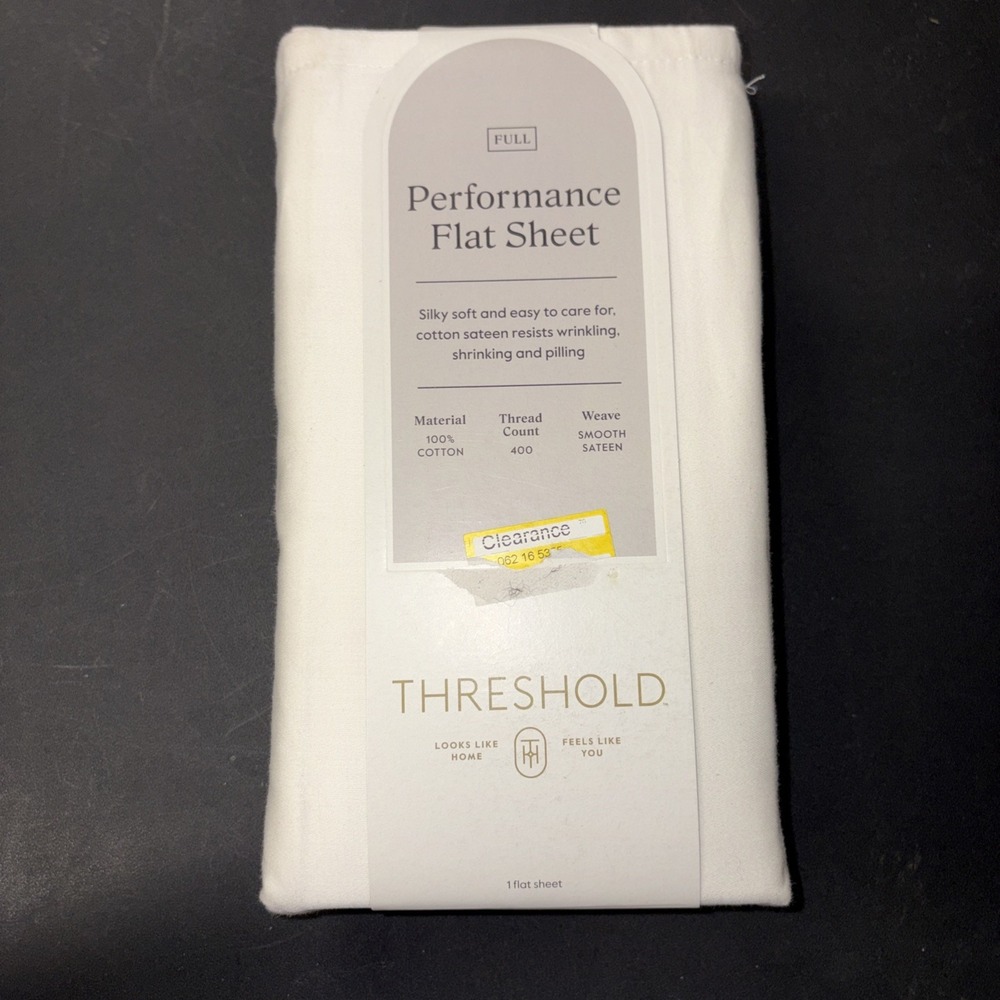 Threshold FULL Performance Flat Sheet Silky Soft Sateen SOUR CREAM 400 TC 20489